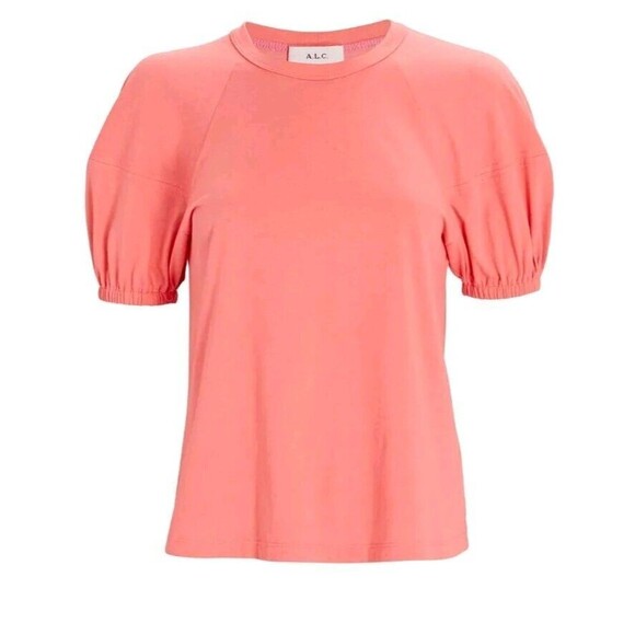 A.L.C. Lou Lantern Puff Short Sleeve T-Shirt Pink Size S Preppy Cotton Easter - Picture 2 of 8